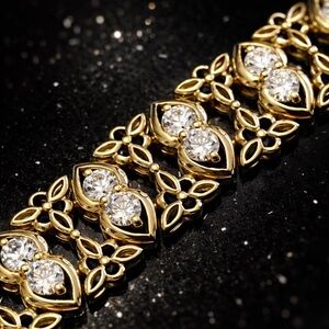 Suzanne Somers vintage estate CZ heart link gold statement tennis bracelet HSN